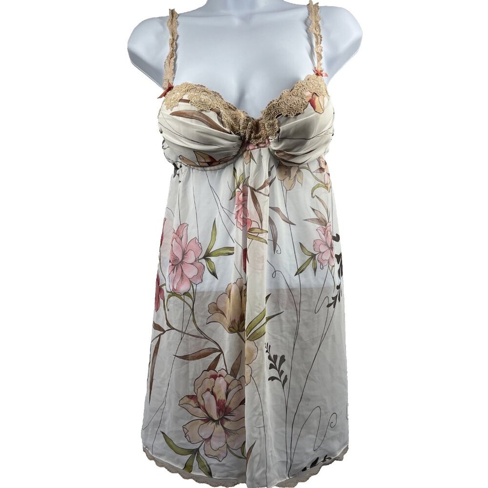 In Bloom by Jonquil Cottagecore Chemise Large‎ Babydoll Padded Cup Mesh Pink Y2K